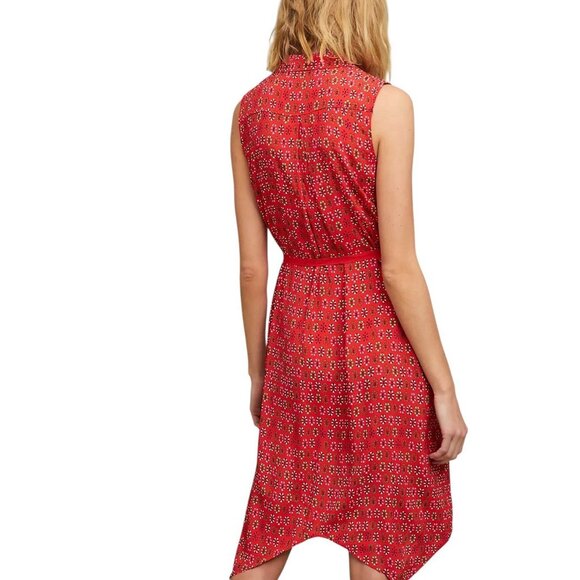 Maeve Anthropologie Red Daisy Midi Shirtdress Size 8 Belted Buttons Christmas - Picture 2 of 16